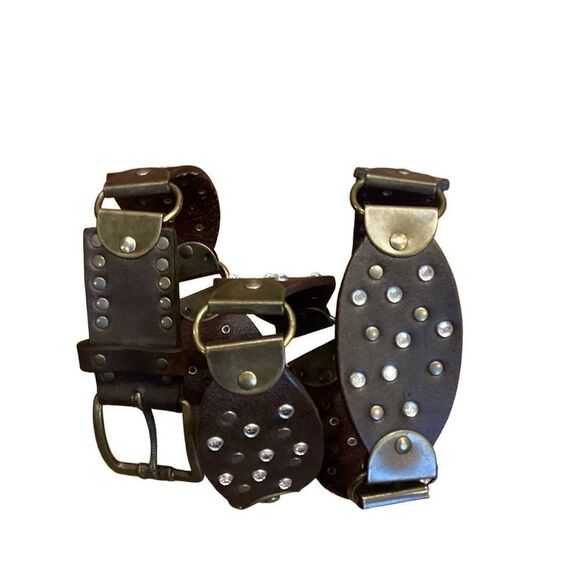 Nanni Studded Brown Leather Belt Bronze Accents Made in Italy Sz 38 - Picture 6 of 9